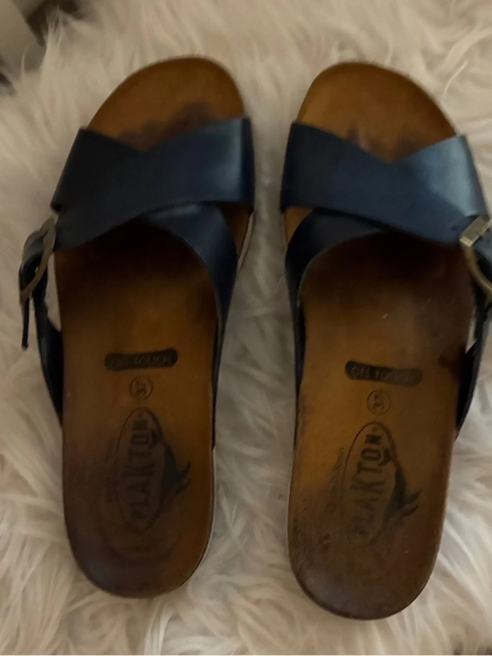 Plakton Baker Navy Gel Touch Slide Sandals Cross-Strap Sandals with Buckle Sz 37